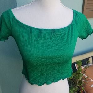Green ribbed crop top